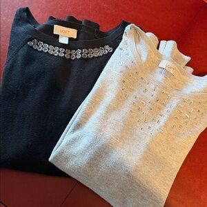 (2) LOFT Black and Gray Sweaters with Embellishments Size XL